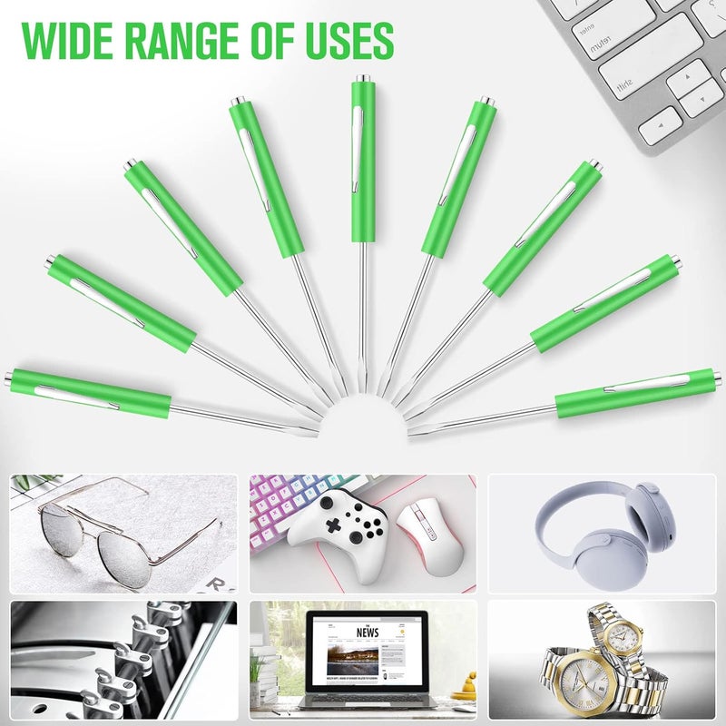 Minatee 30 Pcs Pocket Screwdriver Mini Tops and Pocket Clips Magnetic Slotted Screwdriver with Magnet Small Slotted Screw Driver for Mechanical Electrician Technician Repair Tool(Green) - Image 4